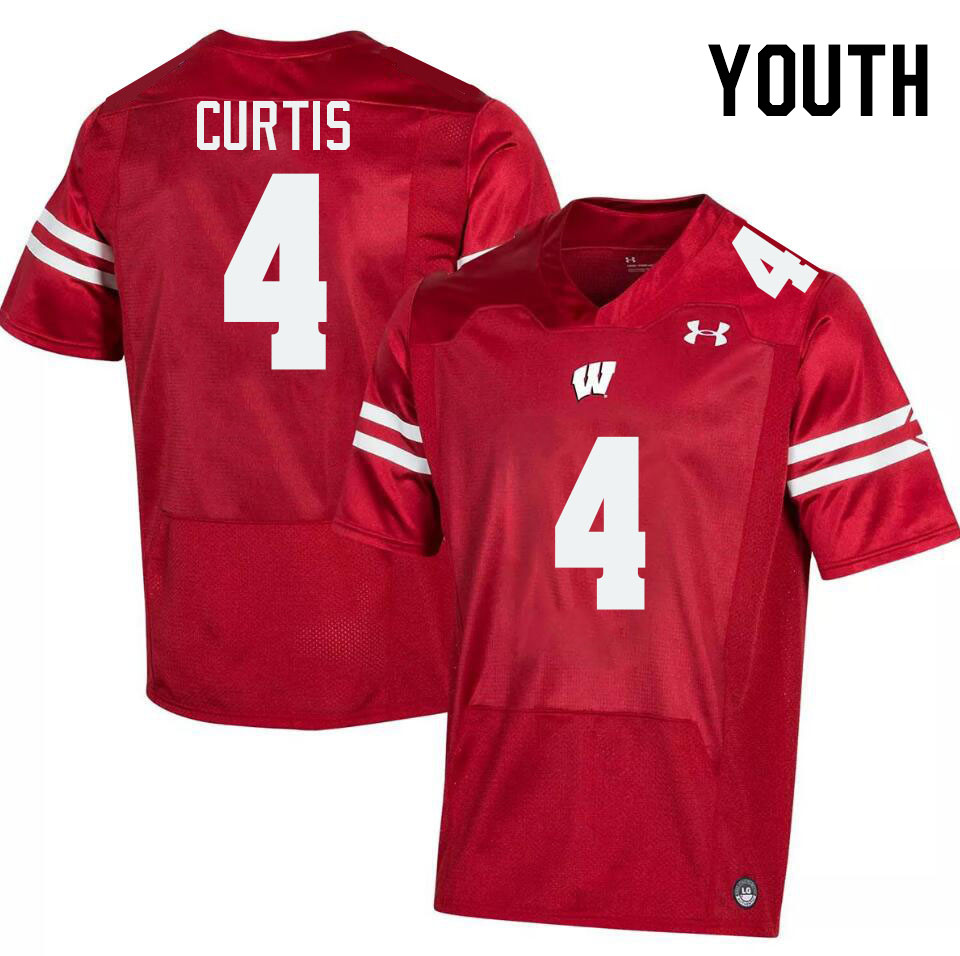 Youth #4 Tackett Curtis Wisconsin Badgers College Football Jerseys Stitched-Red